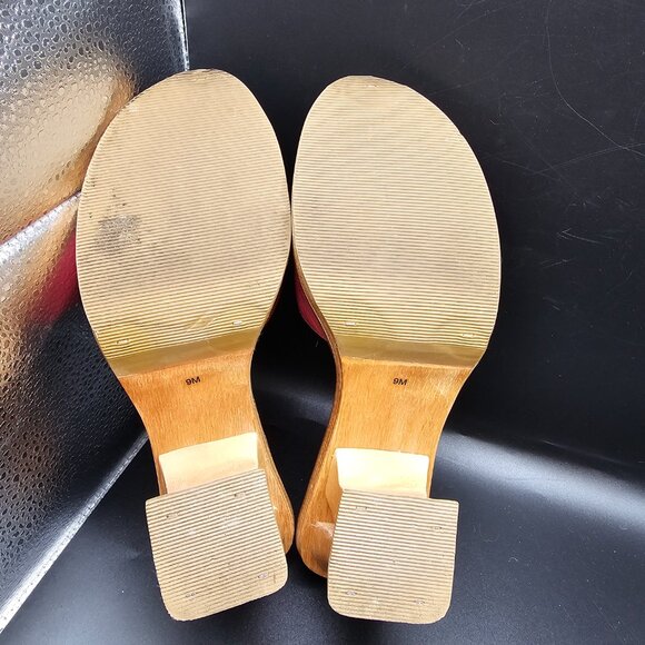 Vintage Two Lips Jiffy Cut-Out Wooden Sandals Red Leather Size 9 Made in Brazil - Picture 4 of 7